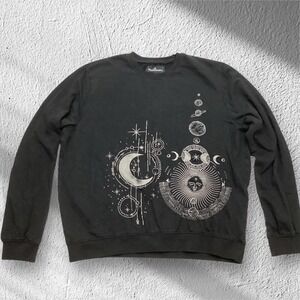 Blind Rooster Black Celestial Sun Moon Stars Graphic Sweatshirt Mens Large